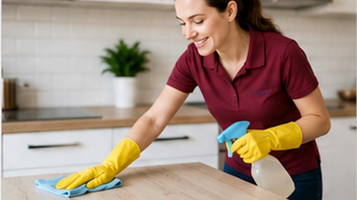 Professional cleaner completing a deep clean in a residential home